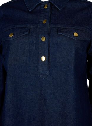 Robe en jean coupe trapèze avec des boutons, Dark Blue Denim, Packshot image number 2