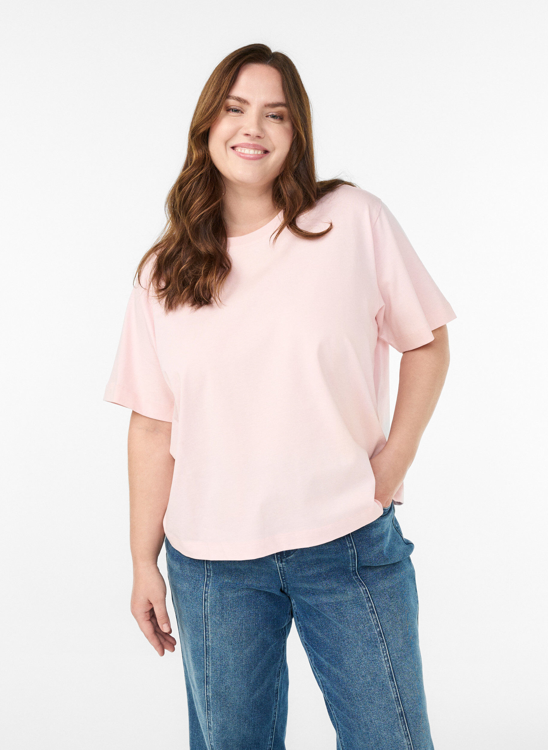 T-shirt boxy en coton, Rose, Model