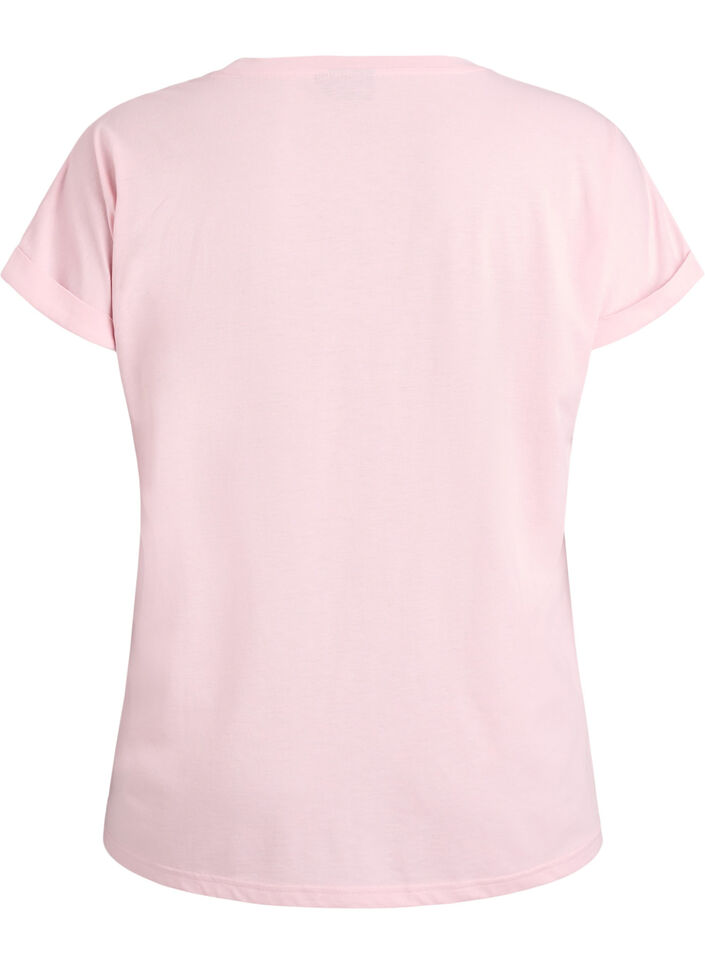 T-shirt &agrave; manches courtes en coton m&eacute;lang&eacute;, Rose, Packshot image number 1