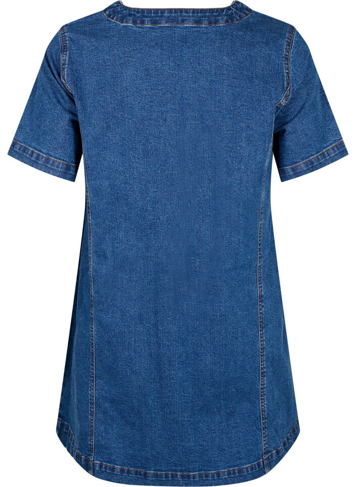 Robe courte en jean avec col en V, Bleu, Packshot image number 1