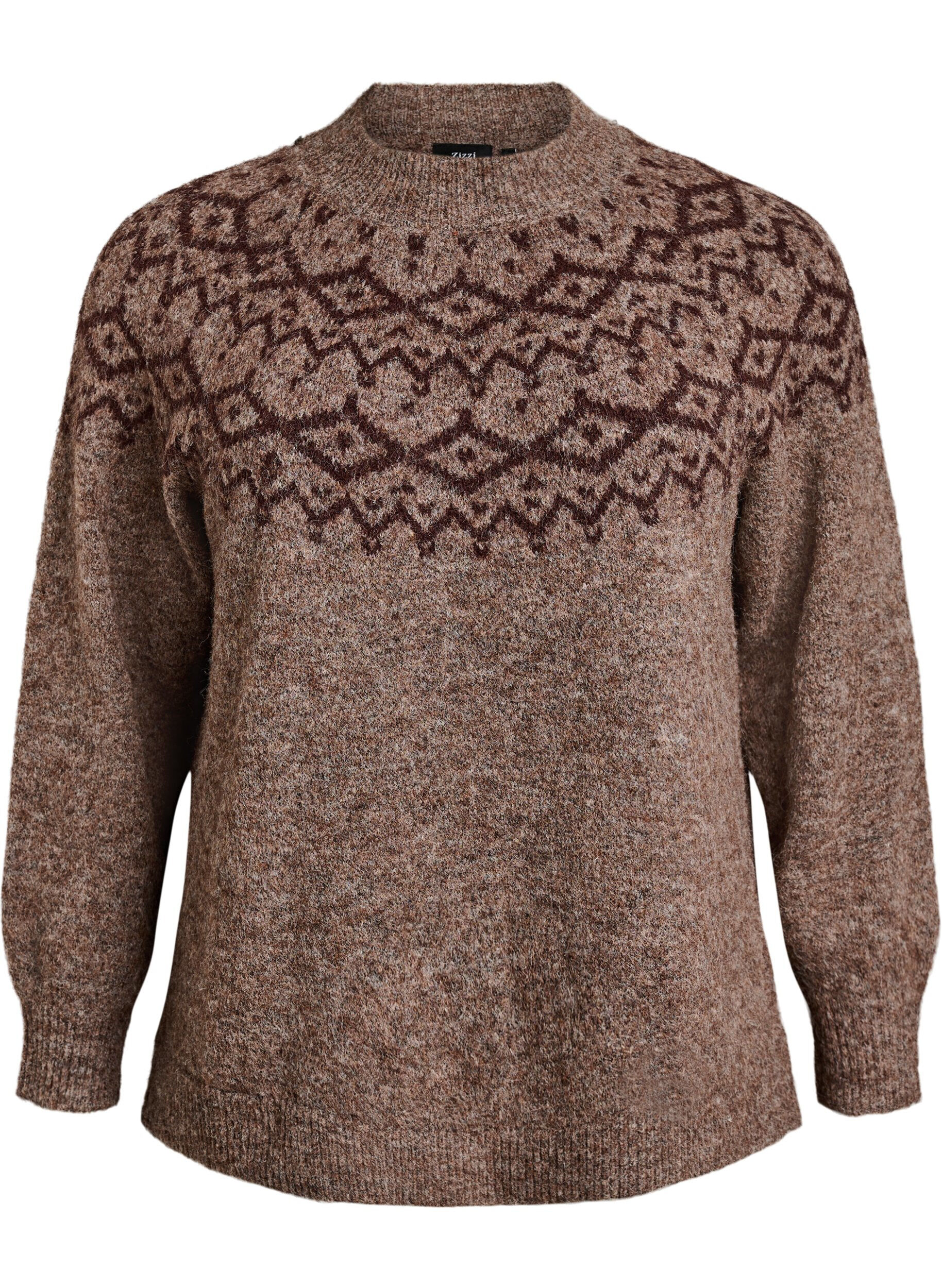 ZizziPull &agrave; motifs nordiques, Marron, Packshot image number 0