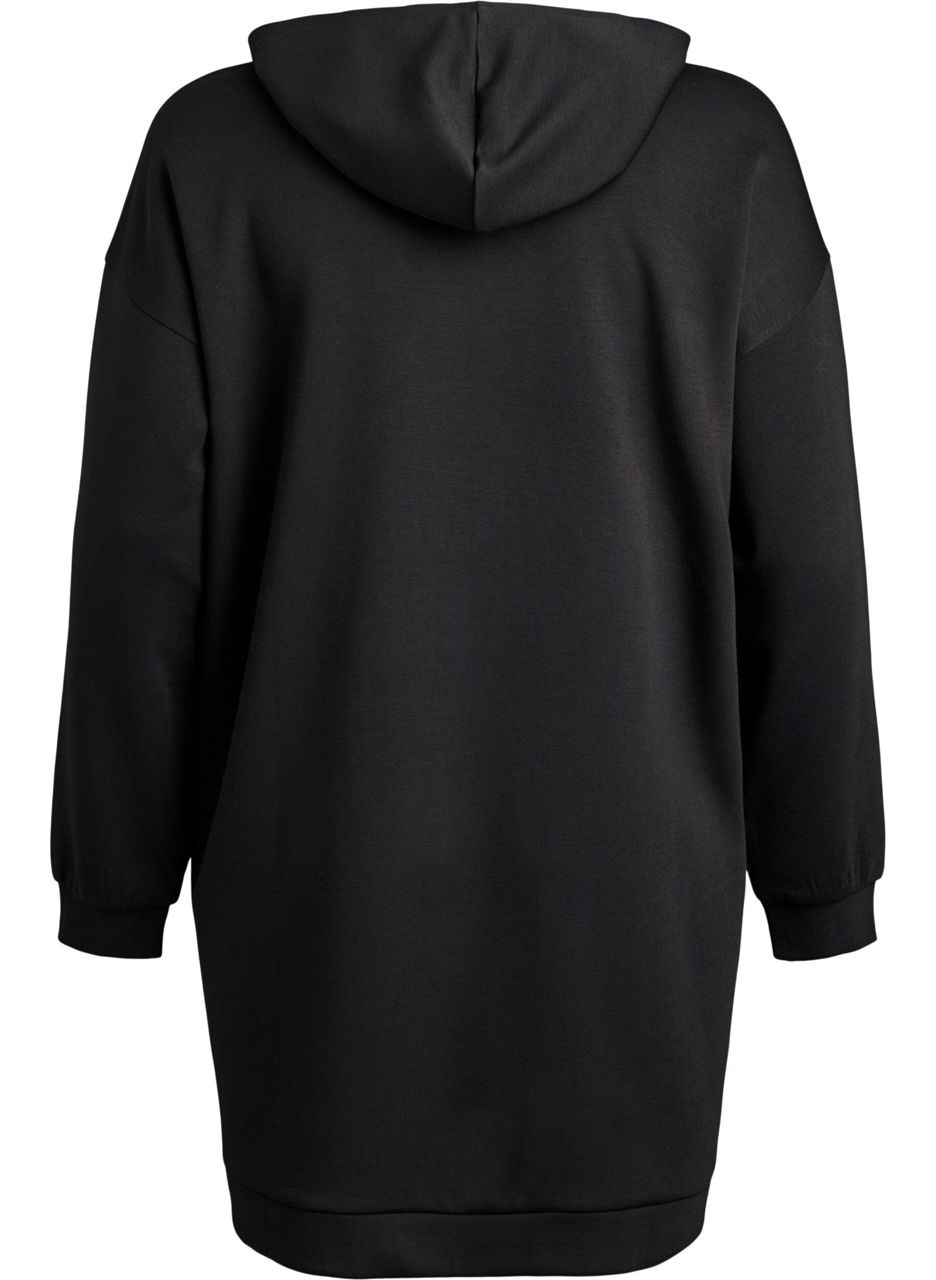 Zizzi Robe sweat courte &agrave; capuche avec poche kangourou, Noir, Packshot image number 1