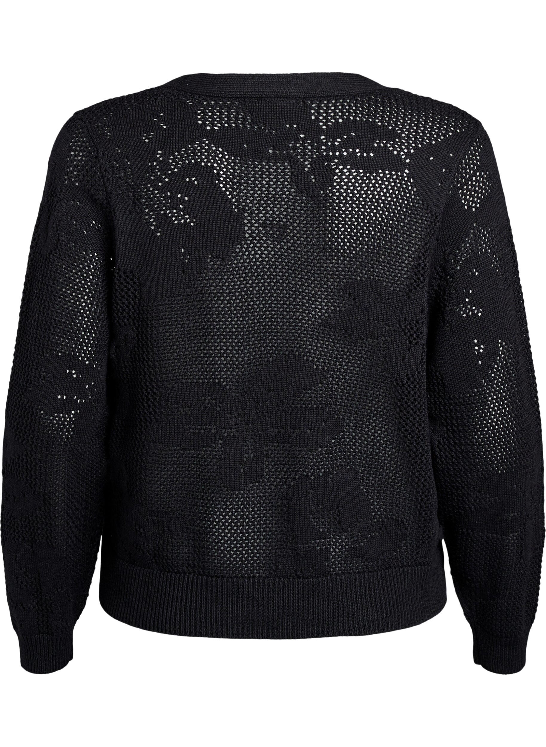 Zizzi Cardigan en maille avec motif en treillis et cordons, Black, Packshot image number 1