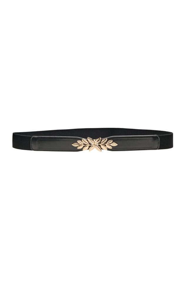 Ceinture de taille fine &agrave; boucle en forme de feuille, Noir, Packshot image number 0