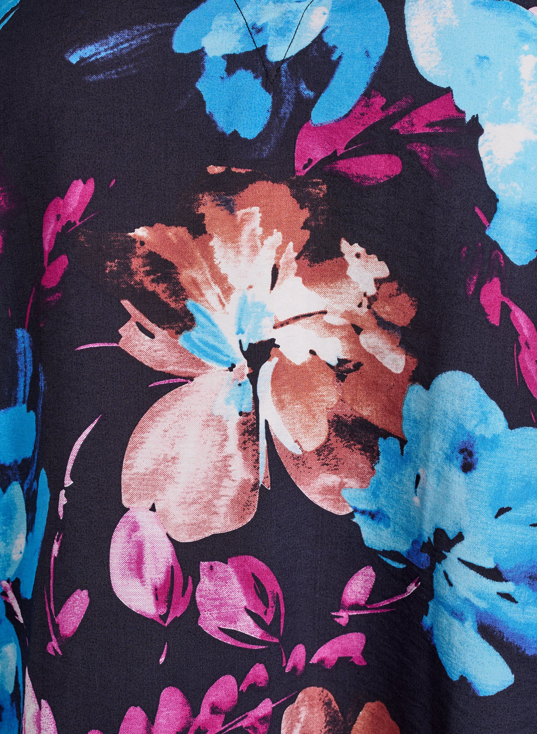 Zizzi Blouse en viscose avec imprim&eacute; floral et manches longues, Noir, Packshot image number 2