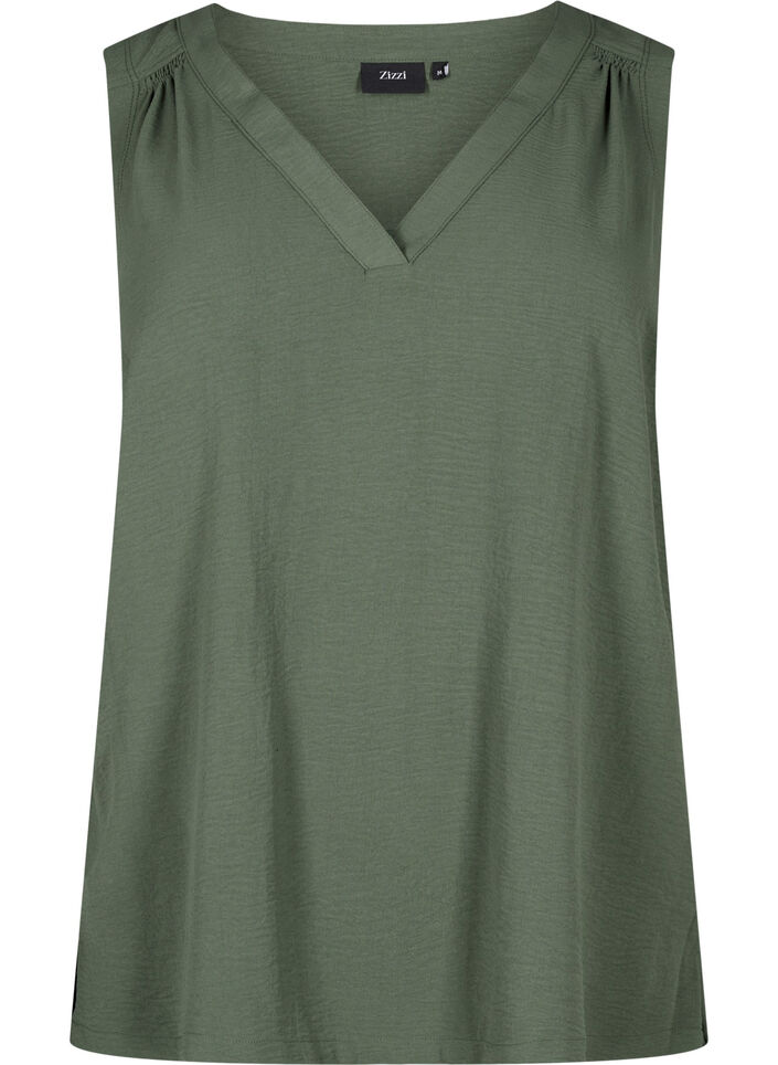 Haut sans manches effet froiss&eacute;, Vert, Packshot image number 0