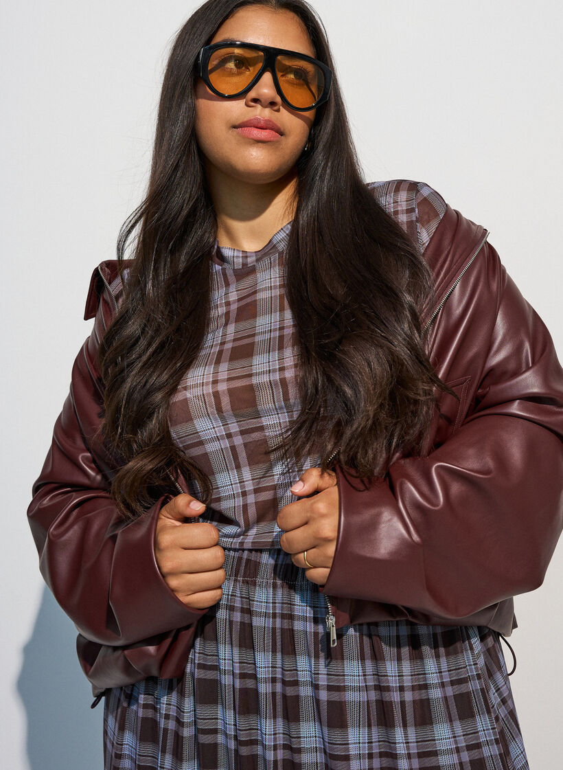 Bomber en similicuir avec ourlet &agrave; cordon de serrage, Marron, Model image number 3