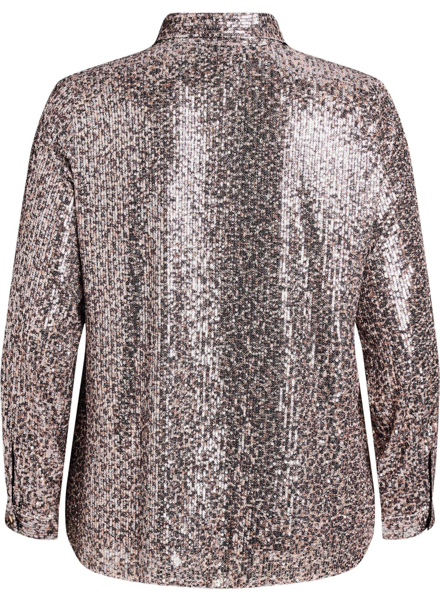 Zizzi Chemise &agrave; sequins avec manches longues, Marron, Packshot image number 1