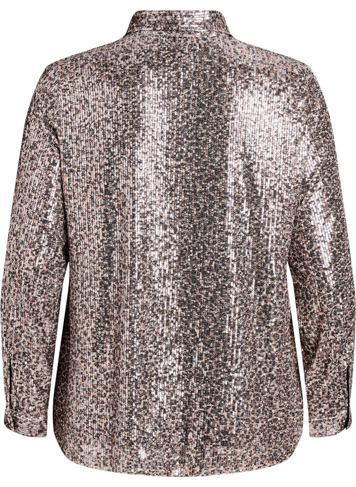 Chemise à sequins avec manches longues, Marron, Packshot image number 1