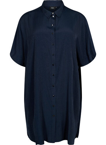 Robe chemise à manches courtes avec texture pointillée., Total Eclipse, Packshot image number 0