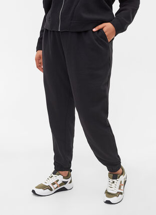 Pantalon ample en coton avec poches, Black, Model image number 2