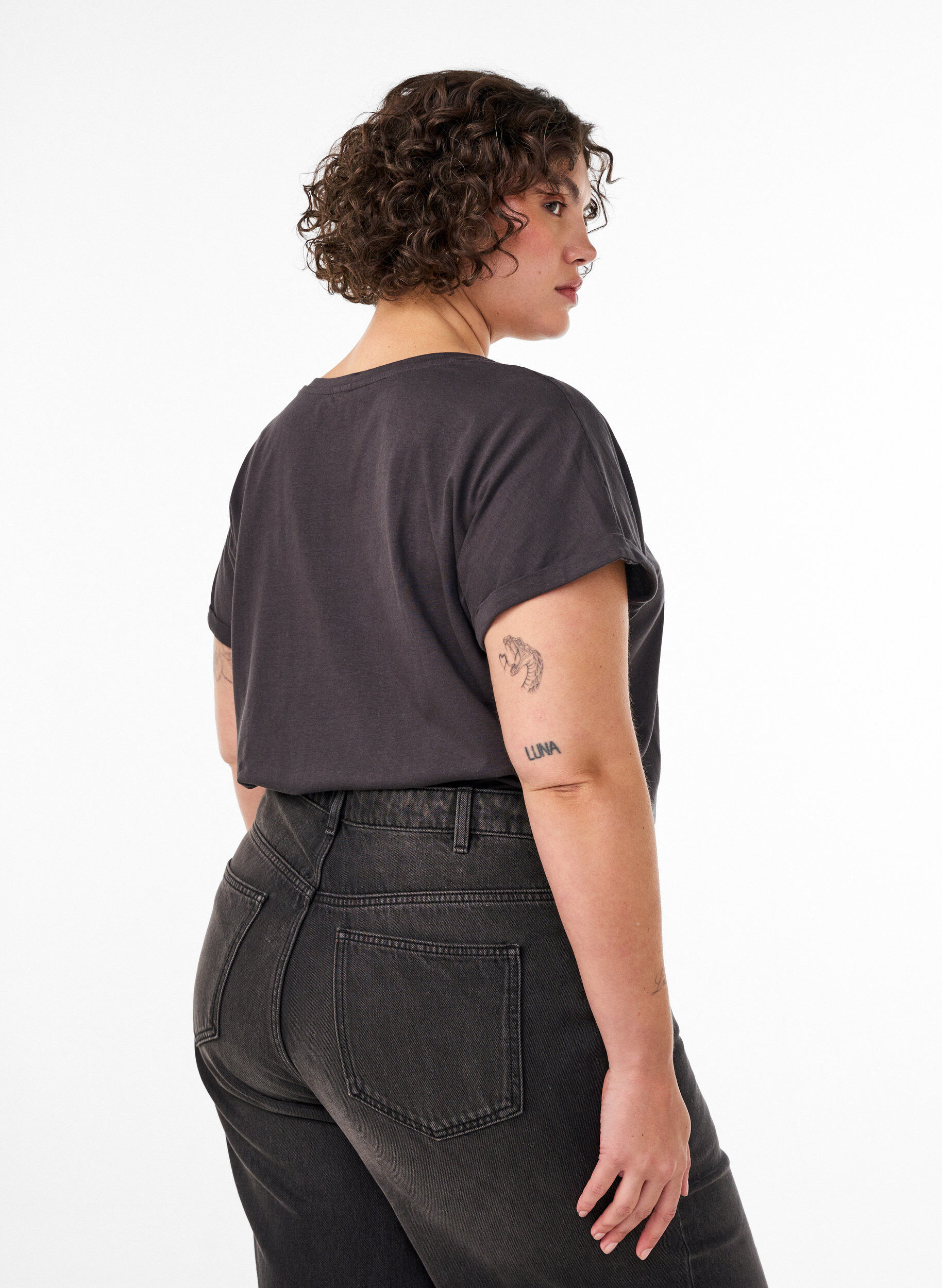 ZizziT-shirt en coton avec imprim&eacute; dor&eacute;, Gris anthracite, Model image number 2