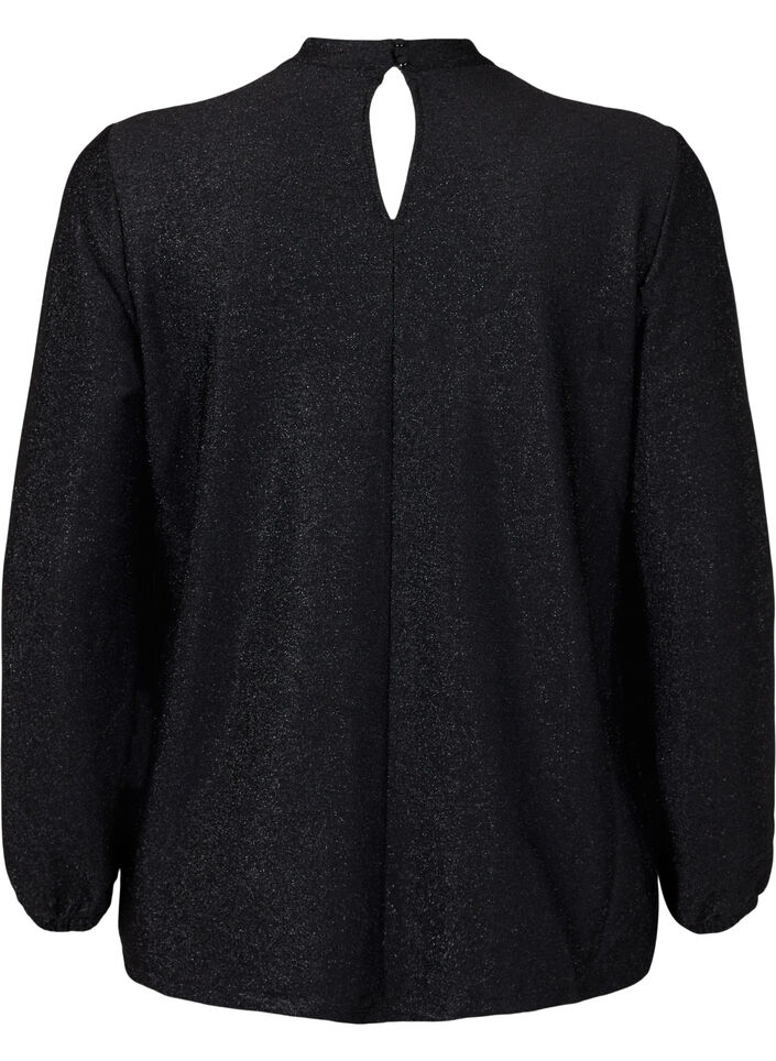 Blouse scintillante &agrave; manches longues avec d&eacute;collet&eacute; arrondi et d&eacute;tail en V, Black Black, Packshot image number 1
