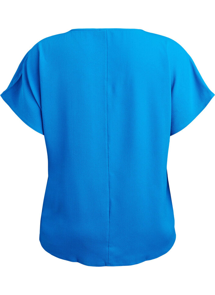 Blouse &agrave; manches courtes et encolure ronde, Bleu, Packshot image number 1