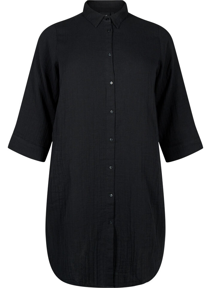 Chemise longue en mousseline de coton, Black, Packshot image number 0