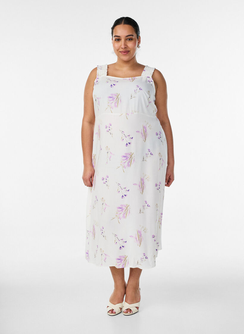 Robe d'&eacute;t&eacute; avec bretelles larges, Blanc, Model image number 0