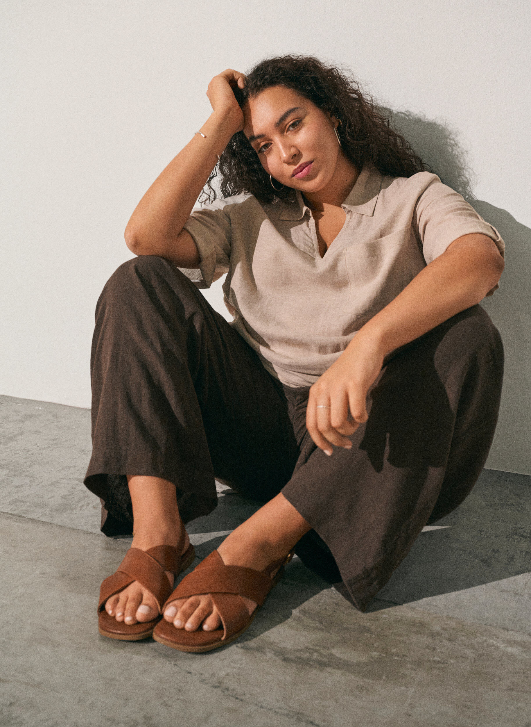 Pantalon large en lin et viscose