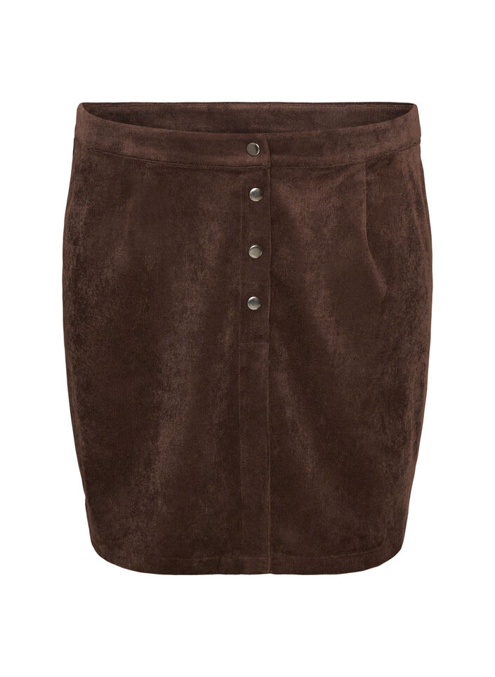 Jupe courte en velours c&ocirc;tel&eacute; avec boutons-pression, Marron, Packshot image number 0