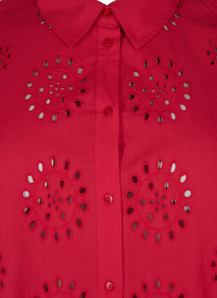 Chemisier avec broderie anglaise et manches 3/4, Tango Red, Packshot image number 2