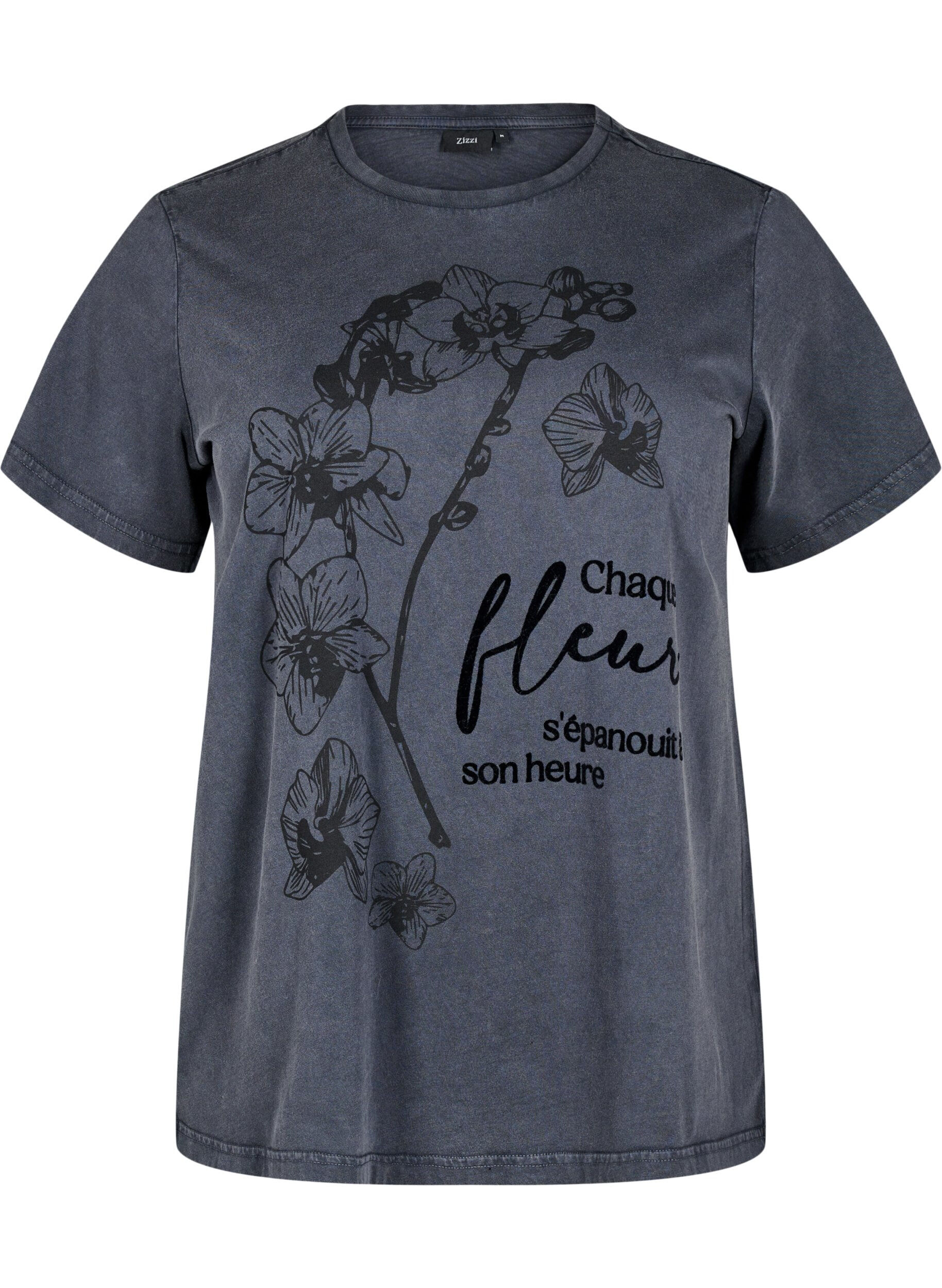 Zizzi Tee-shirt en coton biologique avec imprim&eacute;, Gris, Packshot image number 0