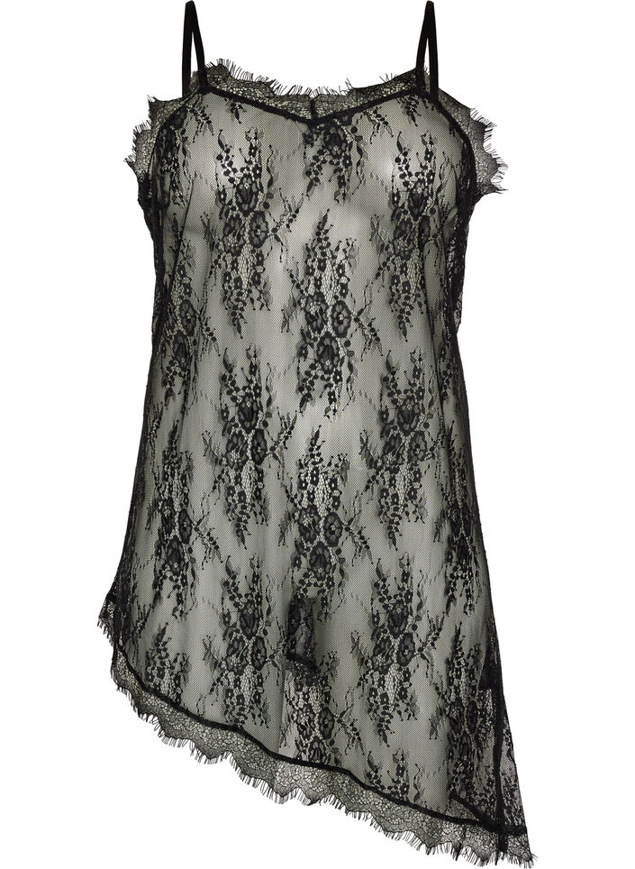 Robe en dentelle &agrave; coupe asym&eacute;trique, Noir, Packshot image number 0