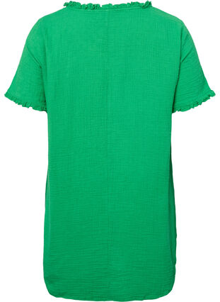 Tunique en coton à manches courtes avec volants, Bright Green, Packshot image number 1