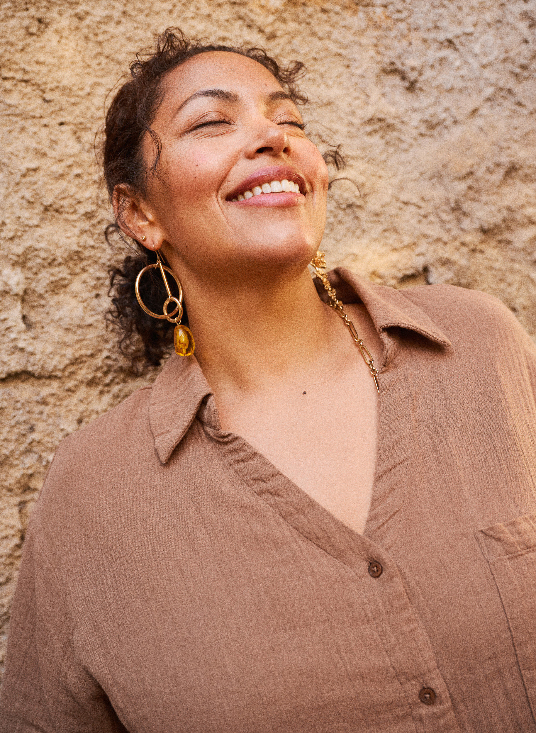 Zizzi Blouse en mousseline de coton &agrave; manches courtes, Marron, Image image number 0