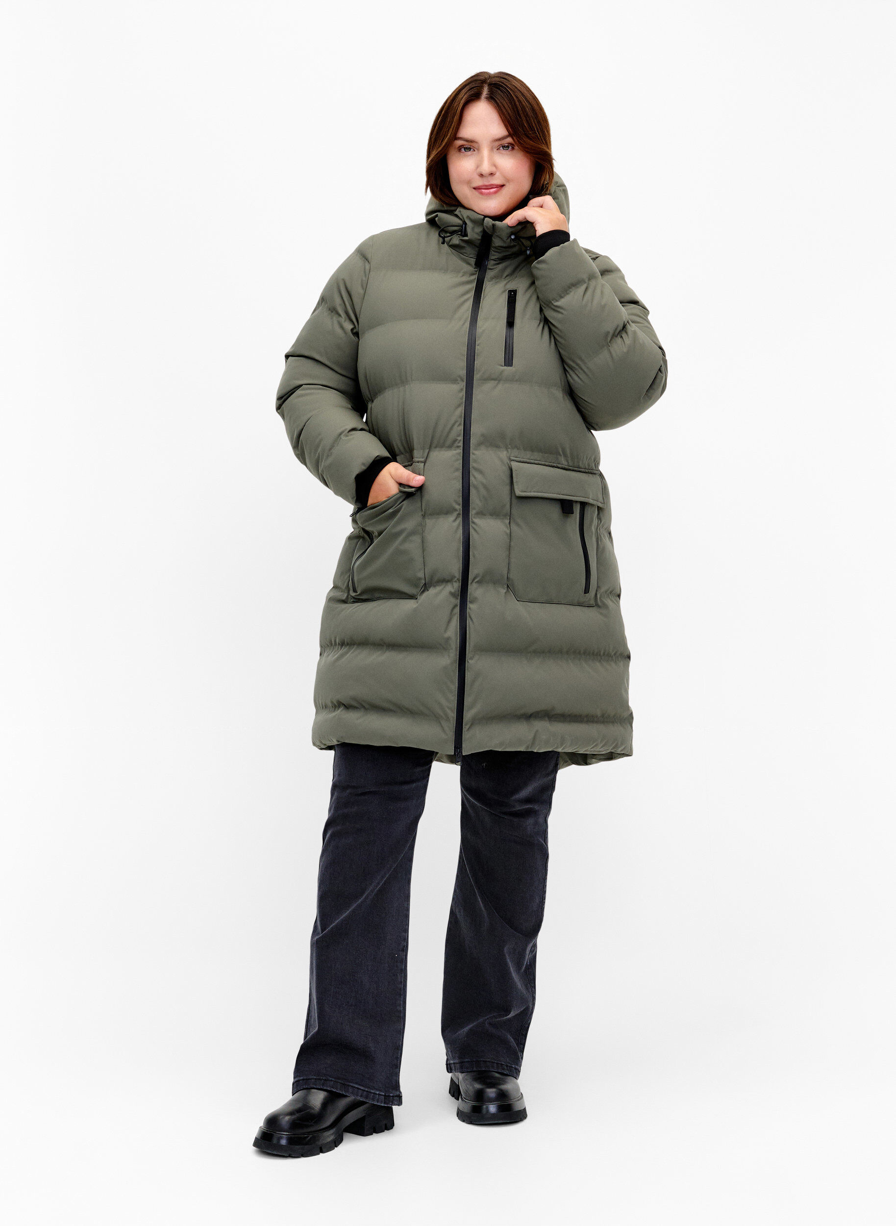 ZizziDoudoune avec capuche et poches, Vert, Model image number 1