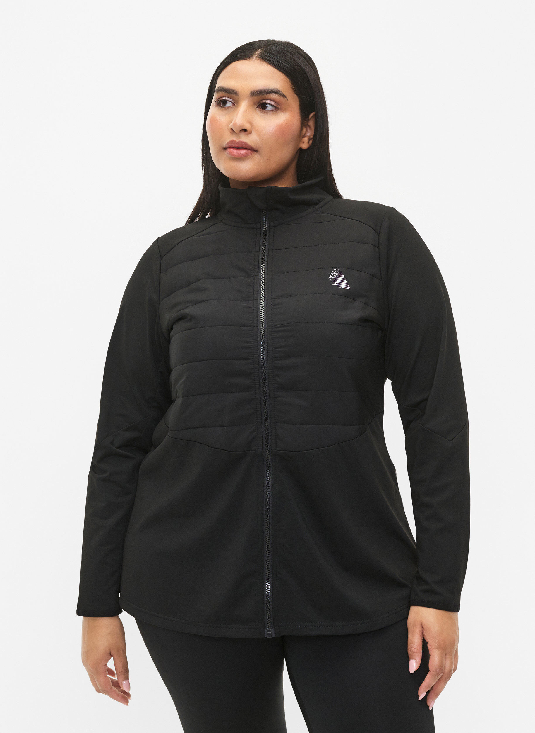 Zizzi Cardigan pour le sport avec rembourrage et fermeture &eacute;clair, Black, Model image number 0