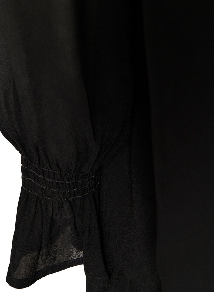 Robe en viscose avec volants et manches transparentes, Noir, Packshot image number 3