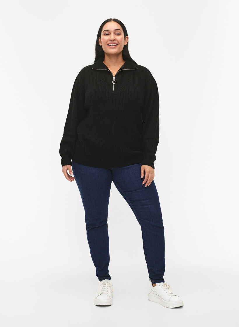 FLASH - Pull en tricot avec col haut et fermeture éclair, Noir, Model image number 1
