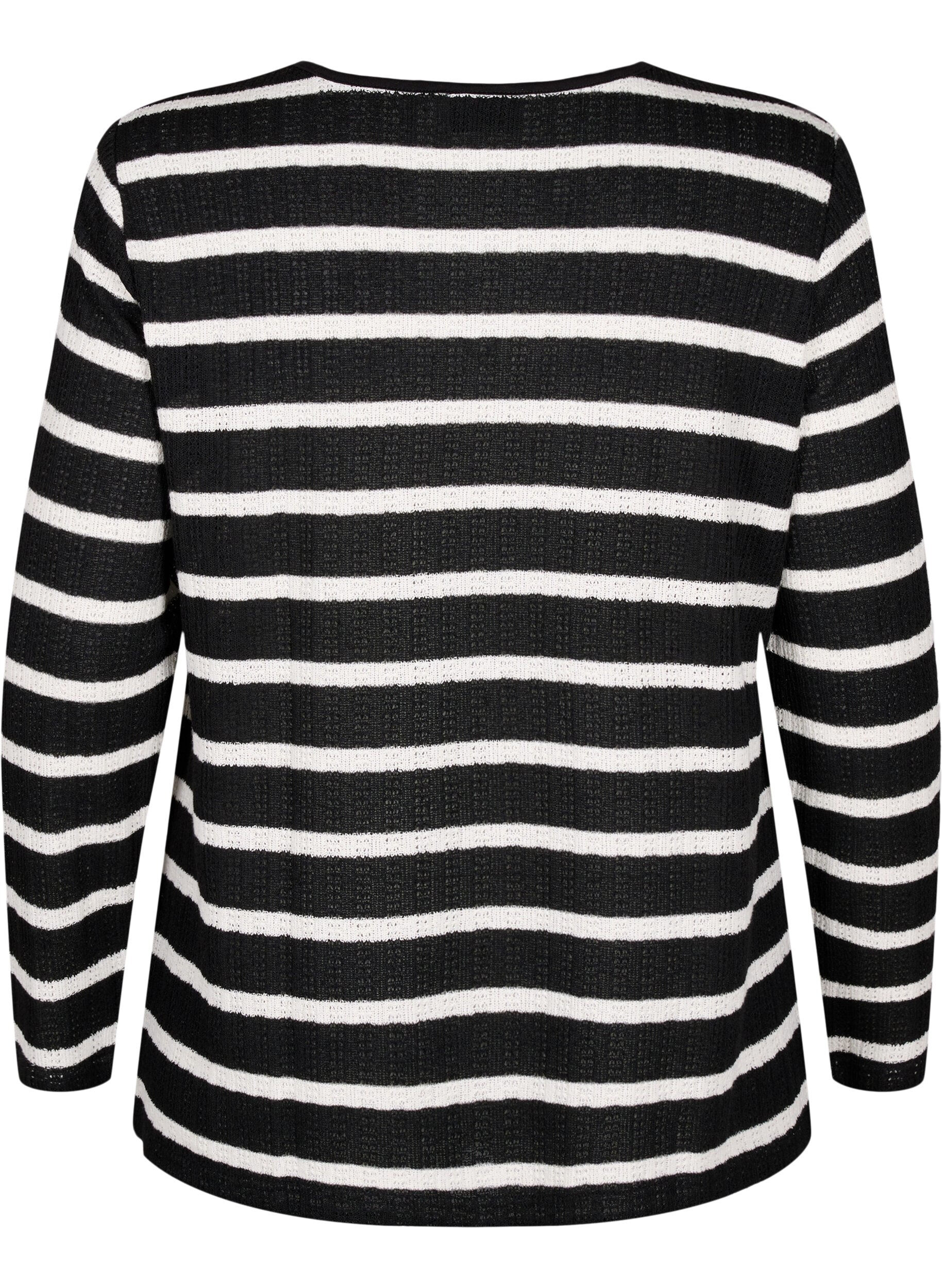 Zizzi Chemisier ray&eacute; &agrave; manches longues, Black Sand Stripe, Packshot image number 1