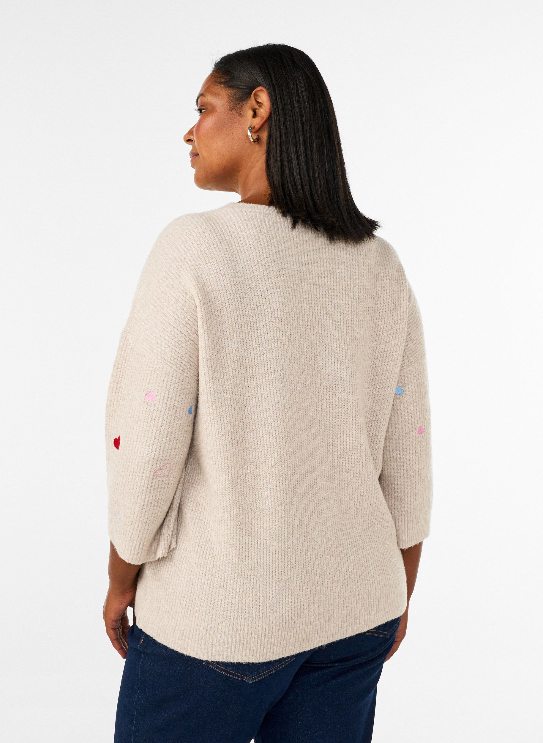 ZizziChemisier en jersey avec des c&oelig;urs et manches 3/4, Beige, Model image number 2