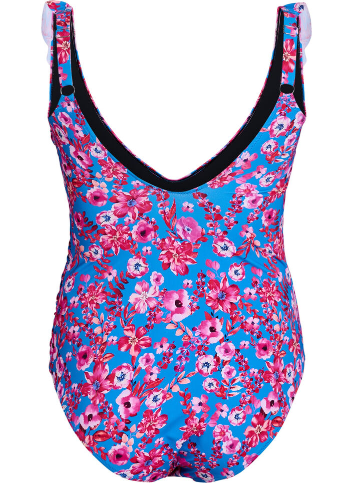 Maillot de bain floral &agrave; volants et coussinets amovibles, Bleu intense, Packshot image number 1