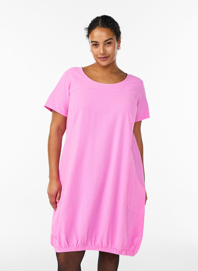 Robe en coton &agrave; manches courtes, Rose, Model image number 0