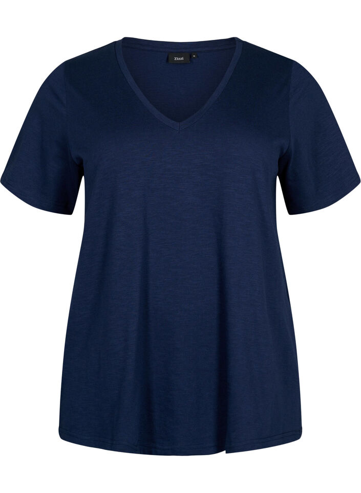 T-shirt basique &agrave; manches courtes et col en V, Bleu, Packshot image number 0