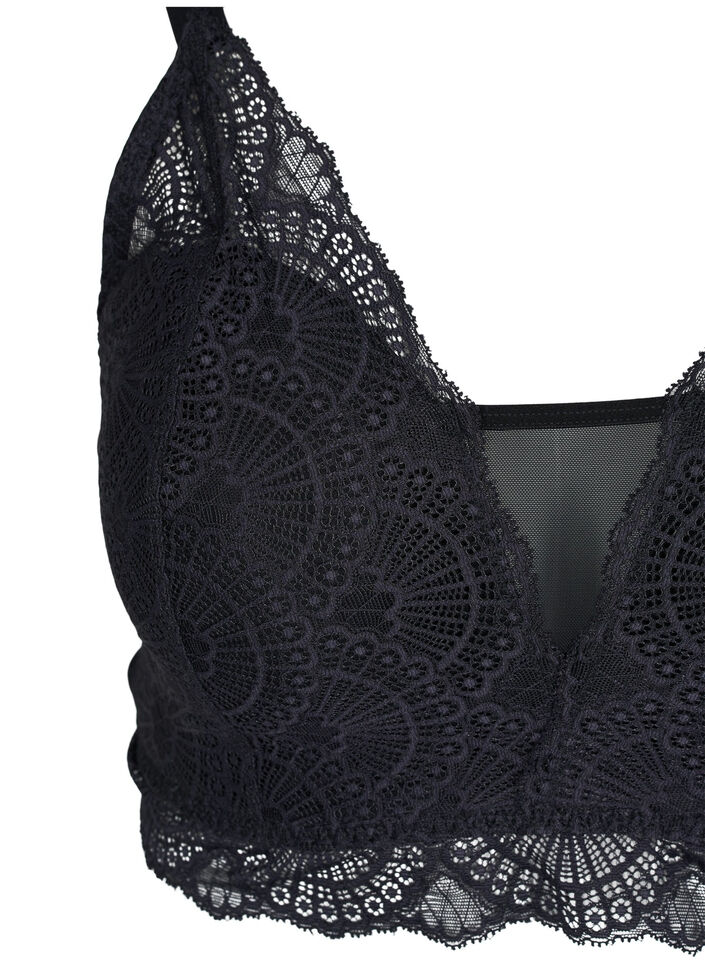 Soutien-gorge en dentelle légèrement rembourré avec maille, Black, Packshot image number 2