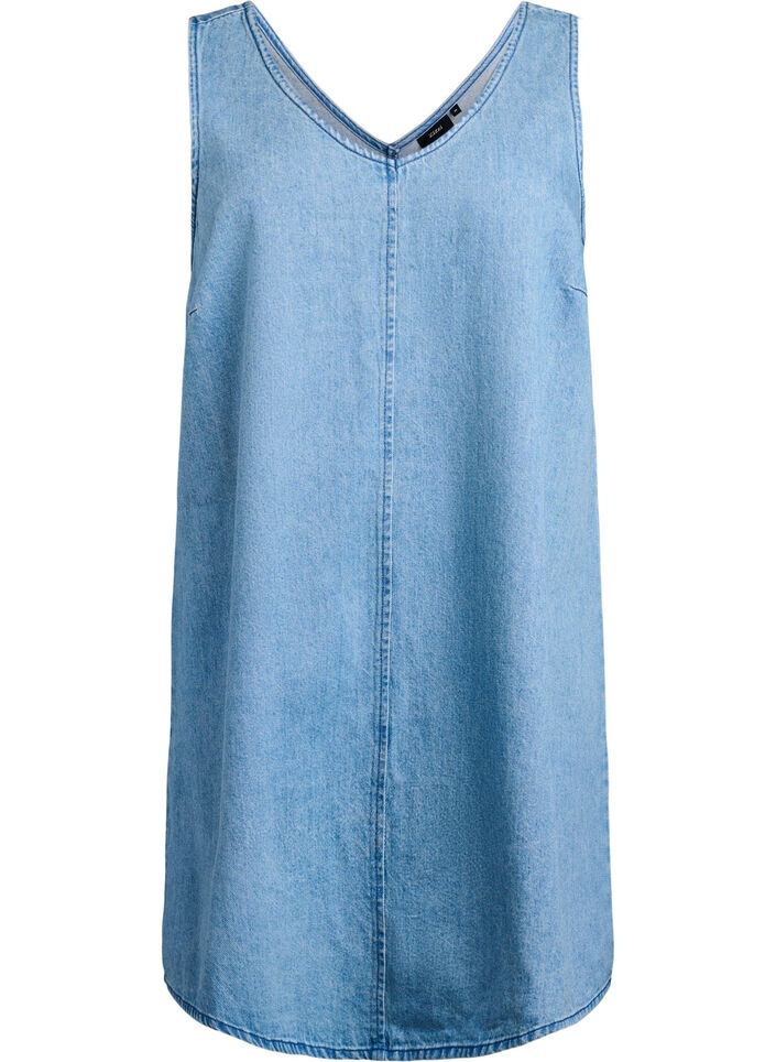 Robe salopette en denim avec décolleté en V, Bleu Clair, Packshot image number 0