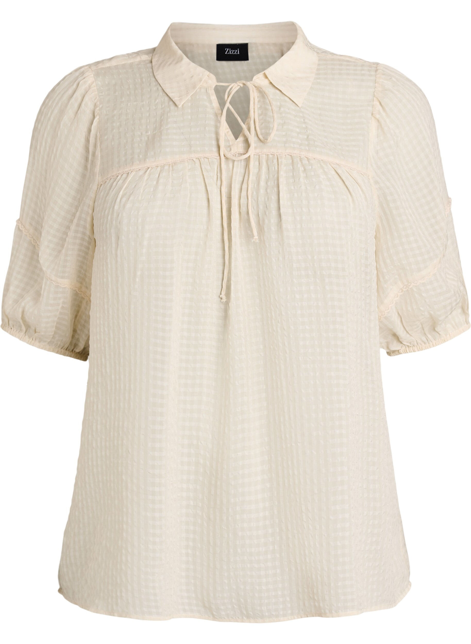 ZizziBlouse en seersucker avec lien &agrave; nouer, Beige, Packshot image number 0