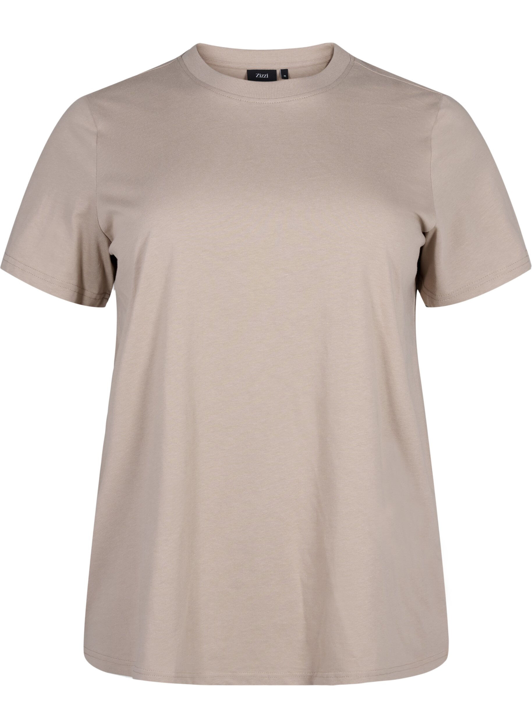 Zizzi T-shirt basique en coton &agrave; col rond, Beige, Packshot image number 0