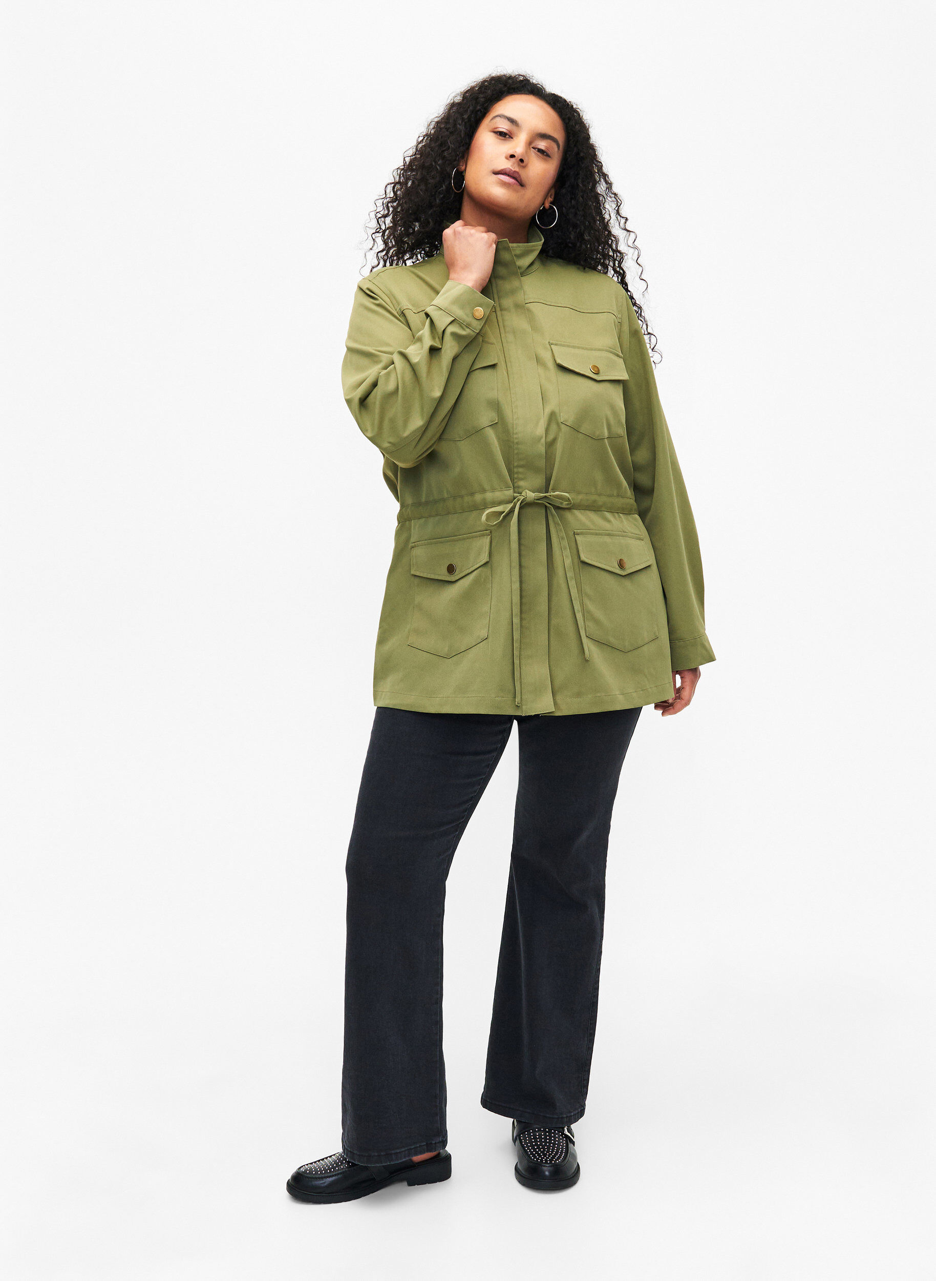 Zizzi Veste militaire avec cordon &agrave; la taille, Aloe, Model image number 2