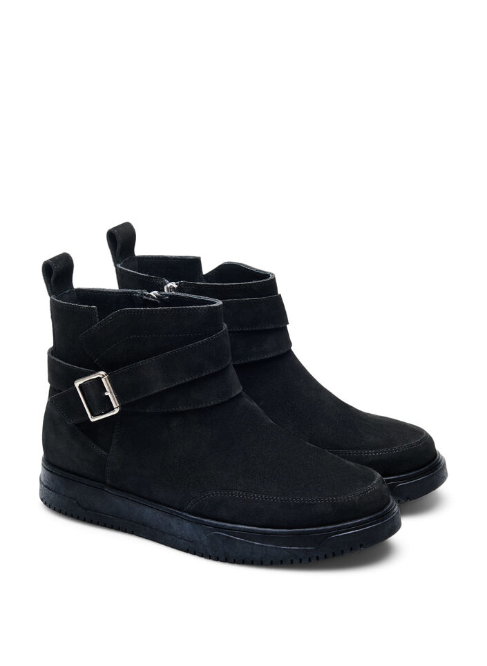 Bottines coupe large en daim, Black, Packshot image number 1