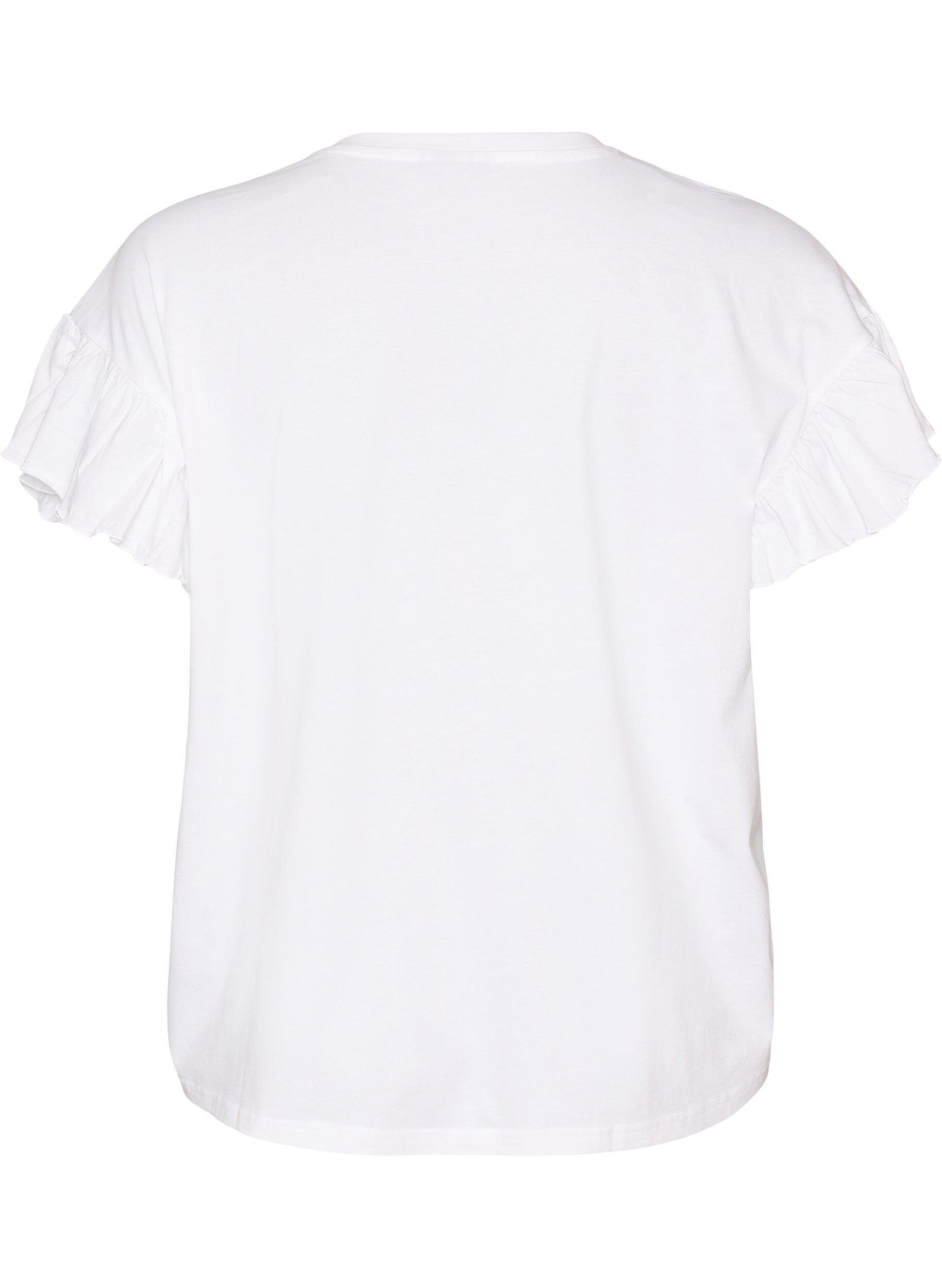 ZizziT-shirt en coton bio avec manches &agrave; volants, Blanc, Packshot image number 1