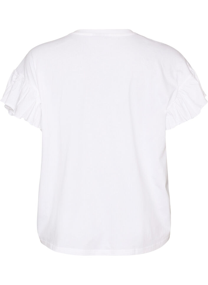 T-shirt en coton bio avec manches &agrave; volants, Blanc, Packshot image number 1