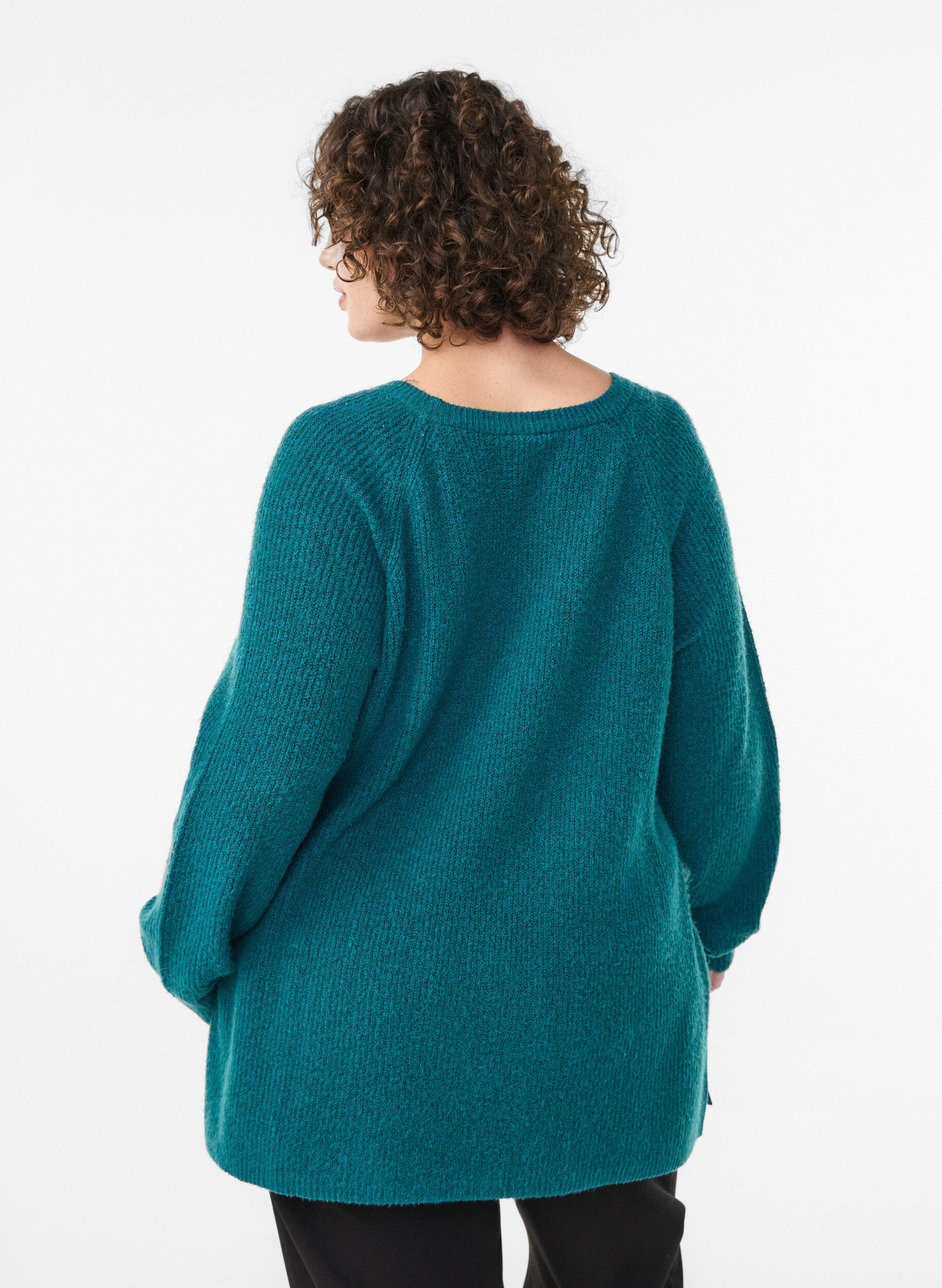 Zizzi Pull en maille &agrave; motif diagonal et manches raglan, Vert, Model image number 2