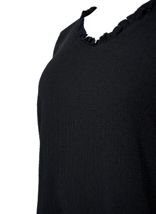 Tunique en coton à manches courtes avec volants, Black, Packshot image number 2
