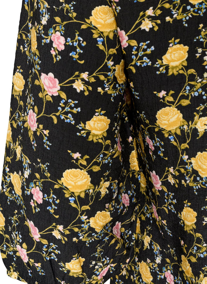 Blouse imprim&eacute;e en viscose avec manches 3/4, Noir, Packshot image number 3