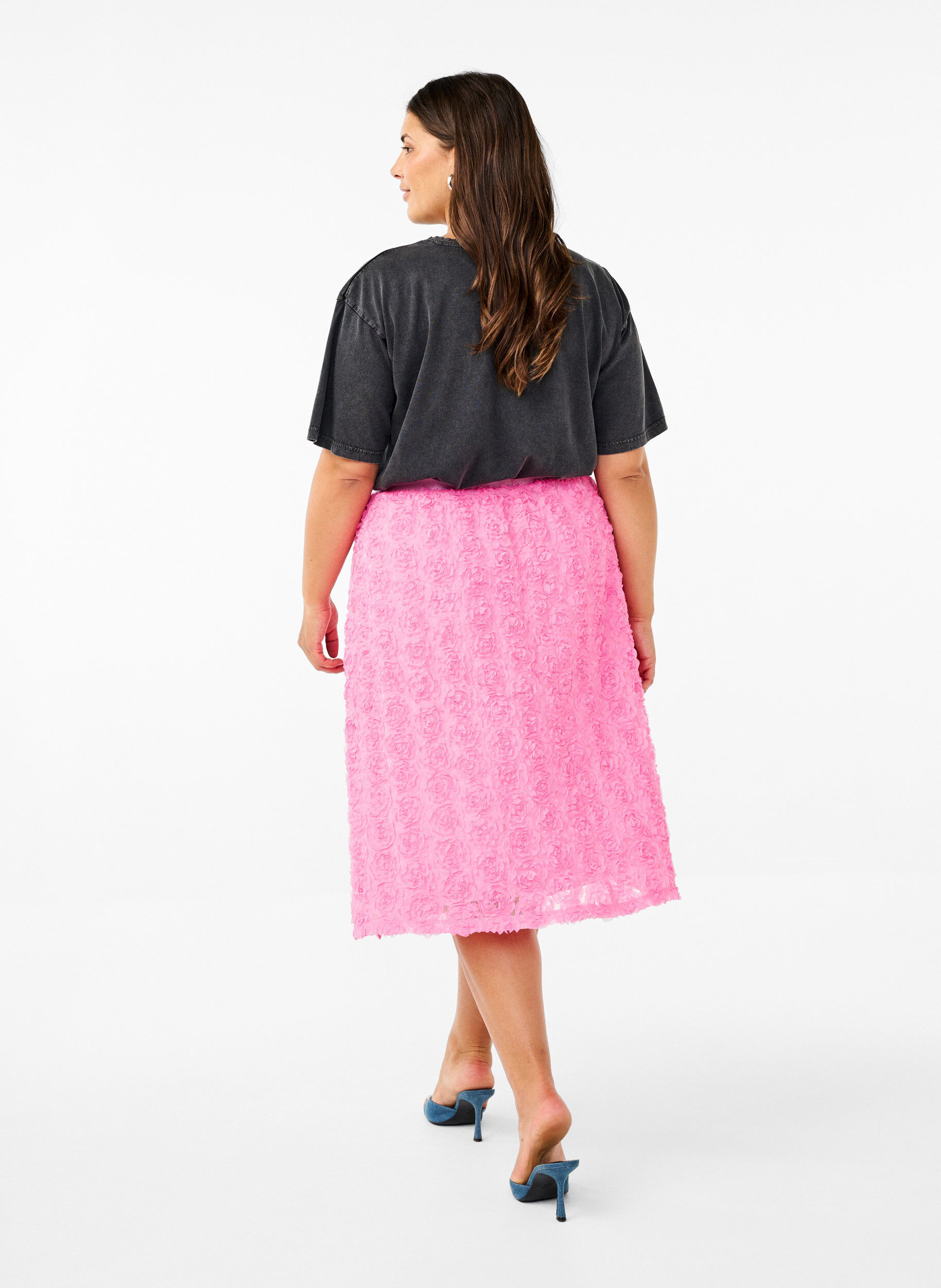 Zizzi Jupe mi-longue avec fleurs 3D, Dianthus, Model image number 1