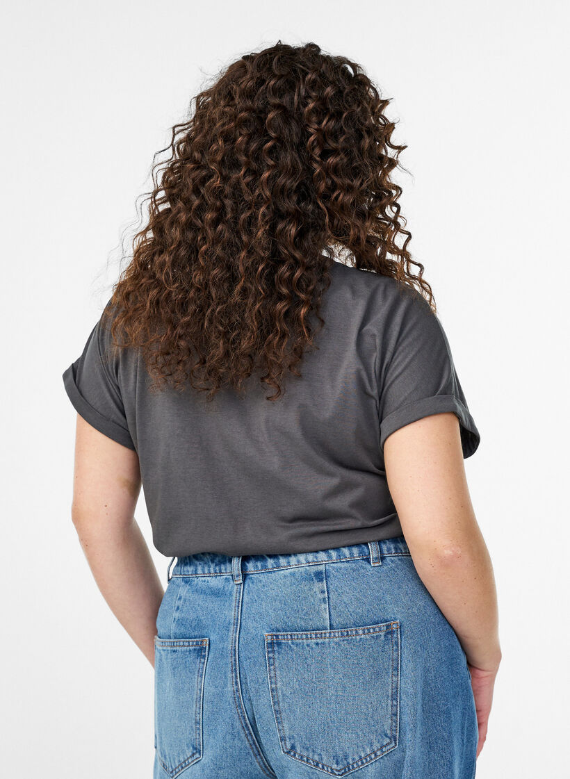 T-shirt &agrave; manches courtes en m&eacute;lange de coton, Gris anthracite, Model image number 2