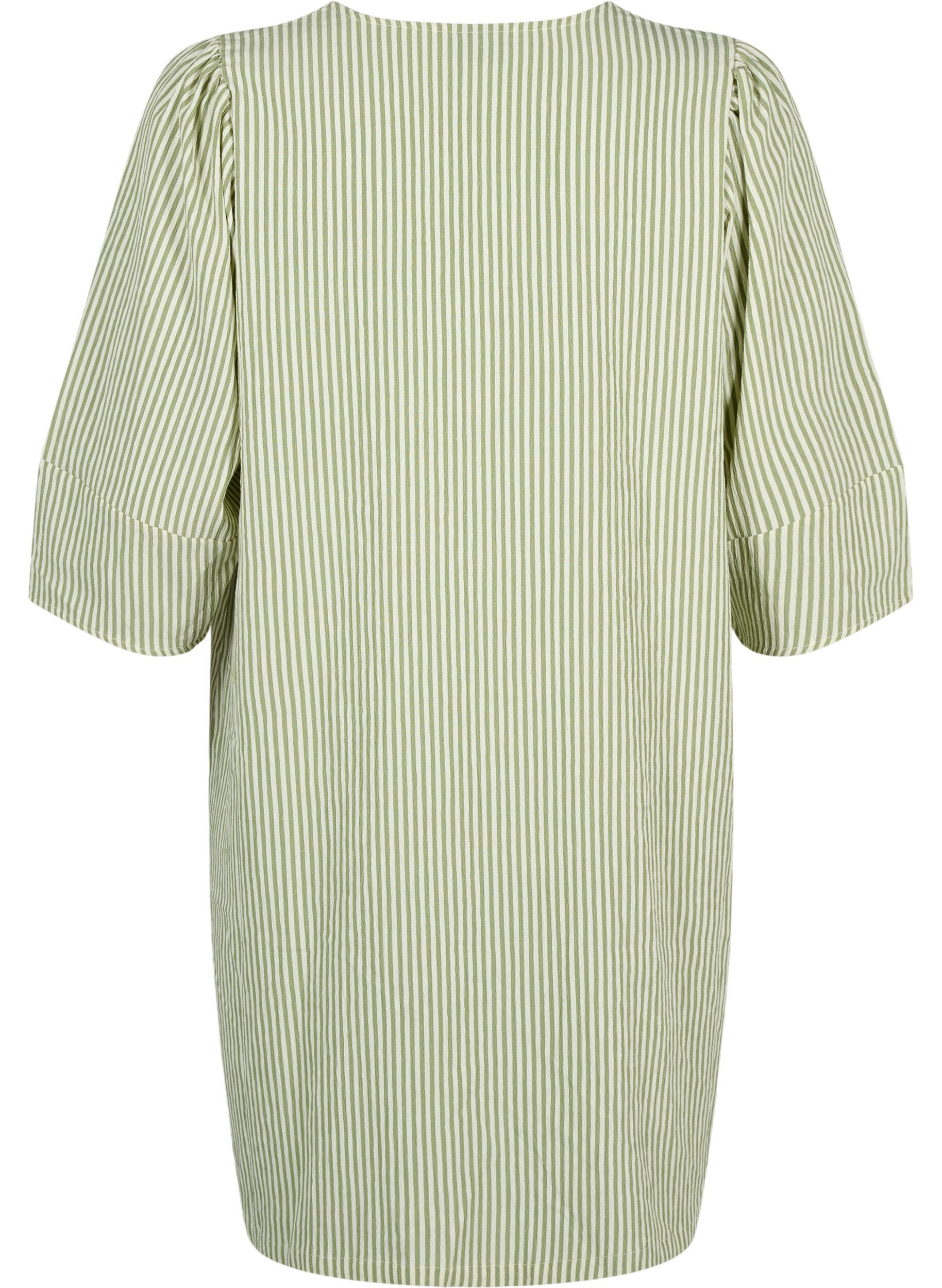 Zizzi Robe ray&eacute;e &agrave; manches 3/4, Green Stripe, Packshot image number 1